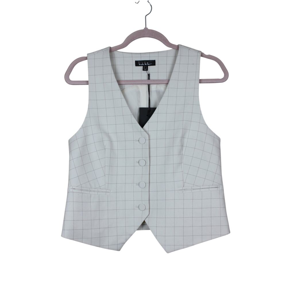 NWT‎ Nicole Miller Cream & Beige Checker Career Stylish Dressy Vest Size 4